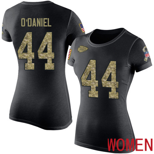 Women Kansas City Chiefs #44 ODaniel Dorian Black Camo Salute to Service NFL T Shirt->nfl t-shirts->Sports Accessory